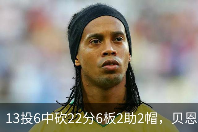 13投6中砍22分6板2助2帽，贝恩正负值+8助魔术胜尼克斯